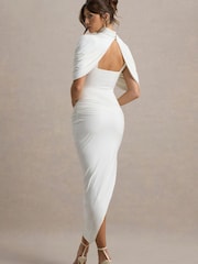 Club L London White Enchant Asymmetric Twisted Cape Midi Dress - Image 2 of 6