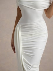 Club L London White Enchant Asymmetric Twisted Cape Midi Dress - Image 6 of 6