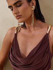 Club L London Brown Iridessa | Plunge-Neck Maxi Dress - Image 5 of 5