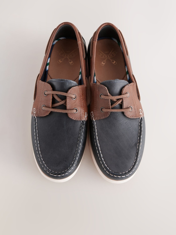 Navy Blue Leather Boat Shoes - Image 3 of 8