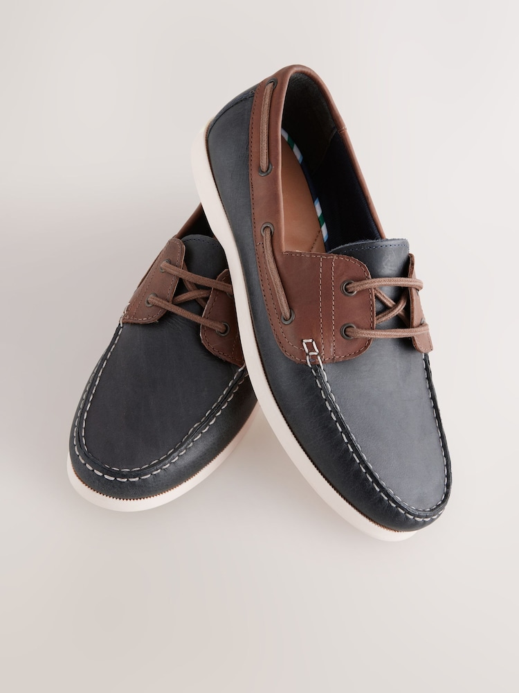 Navy Blue Leather Boat Shoes - Image 4 of 8