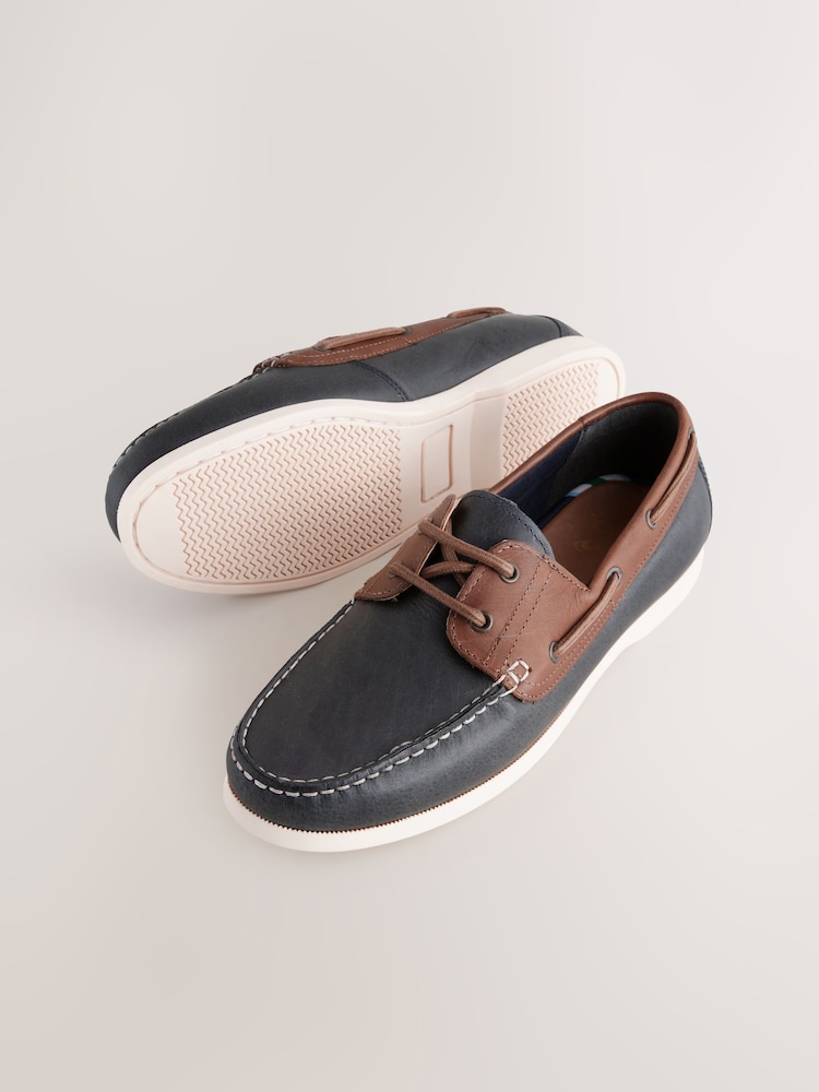 Navy Blue Leather Boat Shoes - Image 5 of 8