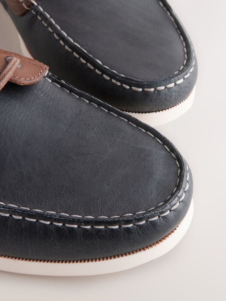 Navy Blue Leather Boat Shoes - Image 6 of 8
