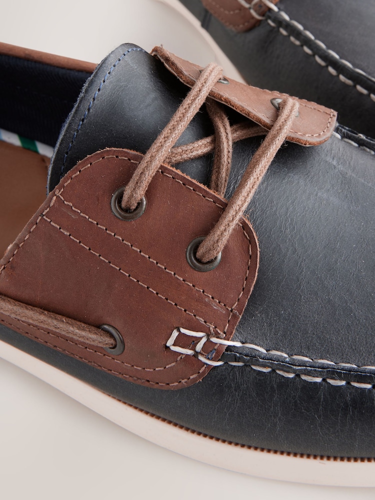 Navy Blue Leather Boat Shoes - Image 7 of 8