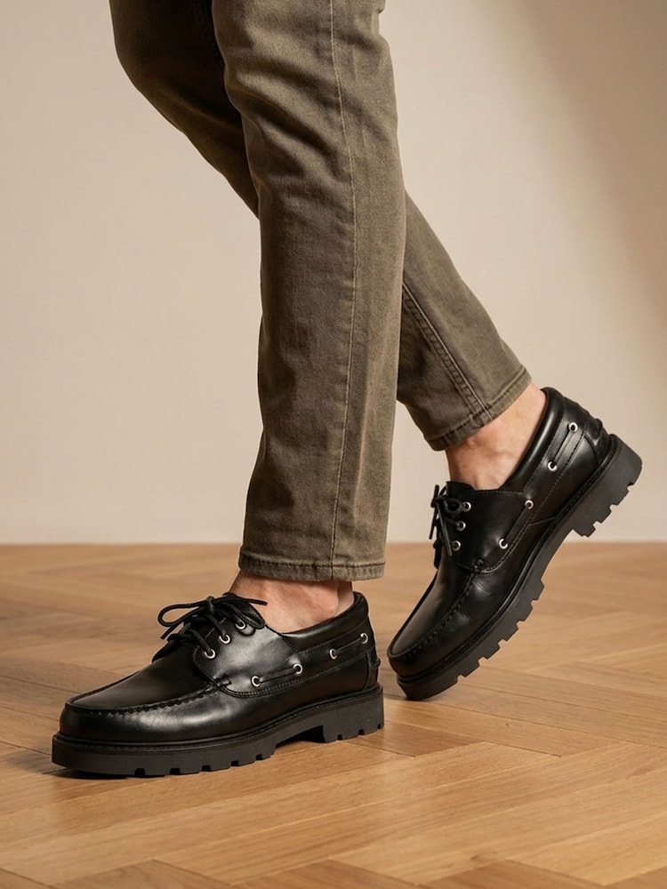 Jones Bootmaker Black Perivale Chunky Leather Moccasins - Image 1 of 6 Jones Bootmaker Black Perivale Chunky Leather Moccasins - Image 1 of 6