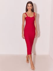 Lipsy x Samie Elishi Red Strappy Bodycon Midi Bandage Dress - Image 3 of 5