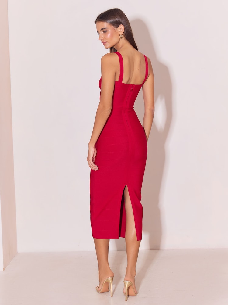 Lipsy x Samie Elishi Red Strappy Bodycon Midi Bandage Dress - Image 5 of 5