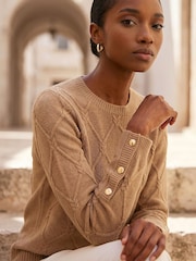 Roman Brown Petite Button Cuff Knit Jumper - Image 1 of 4