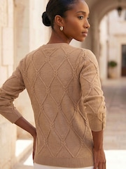 Roman Brown Petite Button Cuff Knit Jumper - Image 3 of 4