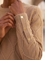 Roman Brown Petite Button Cuff Knit Jumper - Image 4 of 4