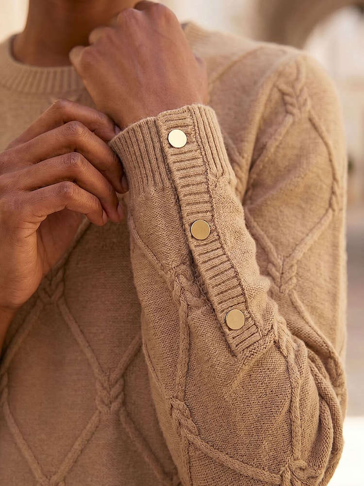 Roman Brown Petite Button Cuff Knit Jumper - Image 4 of 4 Roman Brown Petite Button Cuff Knit Jumper - Image 4 of 4
