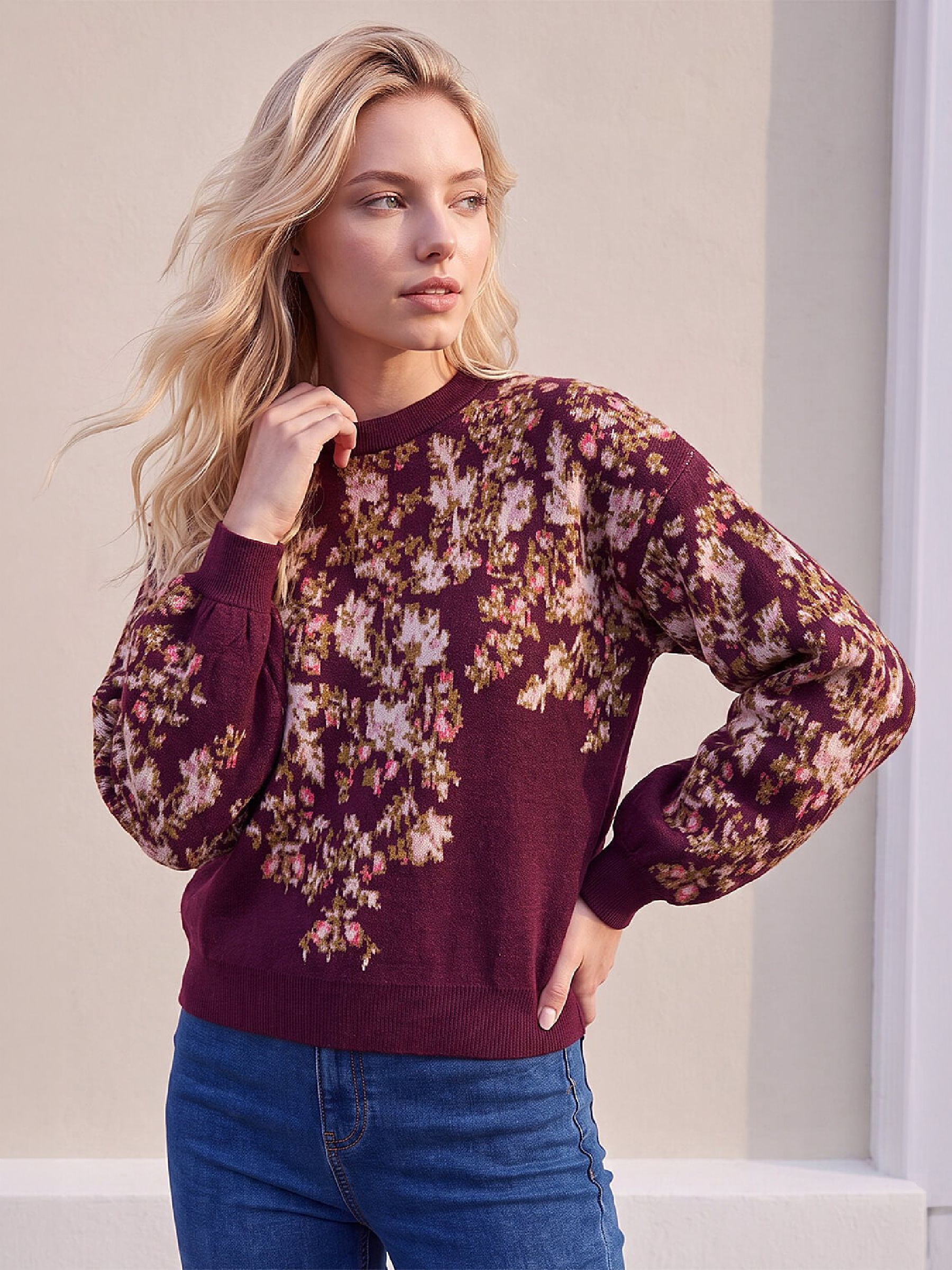 Roman Wine Petite Floral Jumper - Image 3