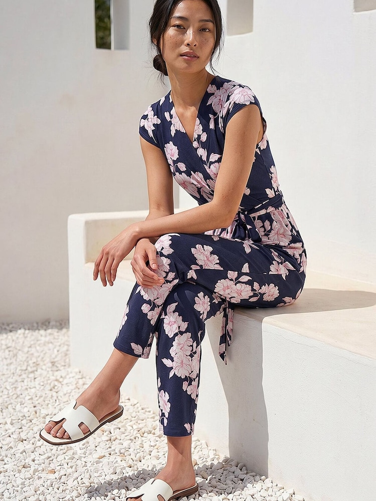 Roman Blue Petite Floral Jumpsuit - Image 2 of 4 Roman Blue Petite Floral Jumpsuit - Image 2 of 4
