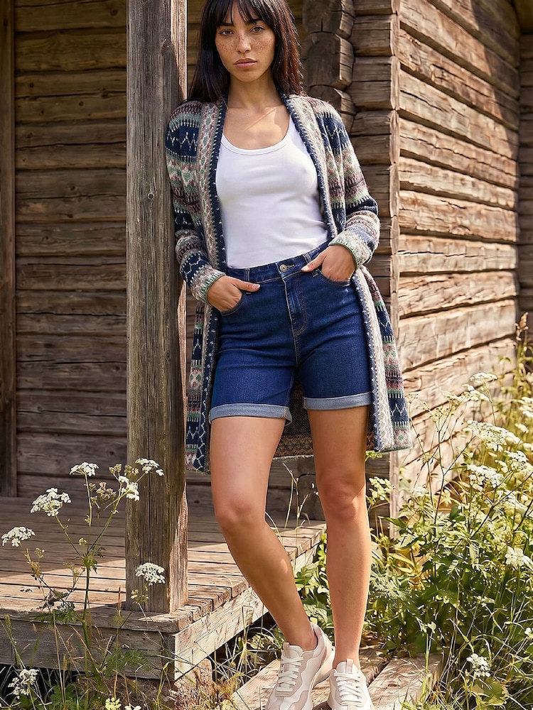 Roman Blue Petite Aztec Cardigan - Image 2 of 4 Roman Blue Petite Aztec Cardigan - Image 2 of 4