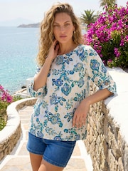 Roman Blue Floral Foil Print Top - Image 1 of 4
