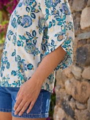 Roman Blue Floral Foil Print Top - Image 4 of 4