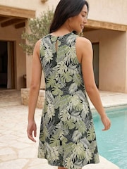Roman Green Petite Leaf Print Stretch A-Line Dress - Image 3 of 4