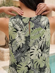 Roman Green Petite Leaf Print Stretch A-Line Dress - Image 4 of 4