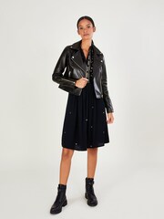 Monsoon Black Leather Biker Jacket - Image 1 of 6