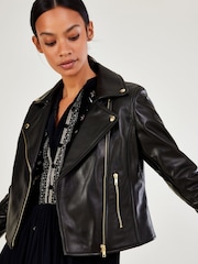 Monsoon Black Leather Biker Jacket - Image 2 of 6