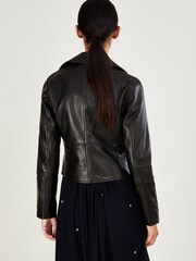 Monsoon Black Leather Biker Jacket - Image 3 of 6