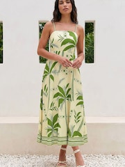 Roman Green Strappy Palm Print Midi Dress - Image 1 of 4