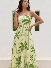 Roman Green Strappy Palm Print Midi Dress - Image 2 of 4