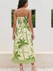 Roman Green Strappy Palm Print Midi Dress - Image 3 of 4