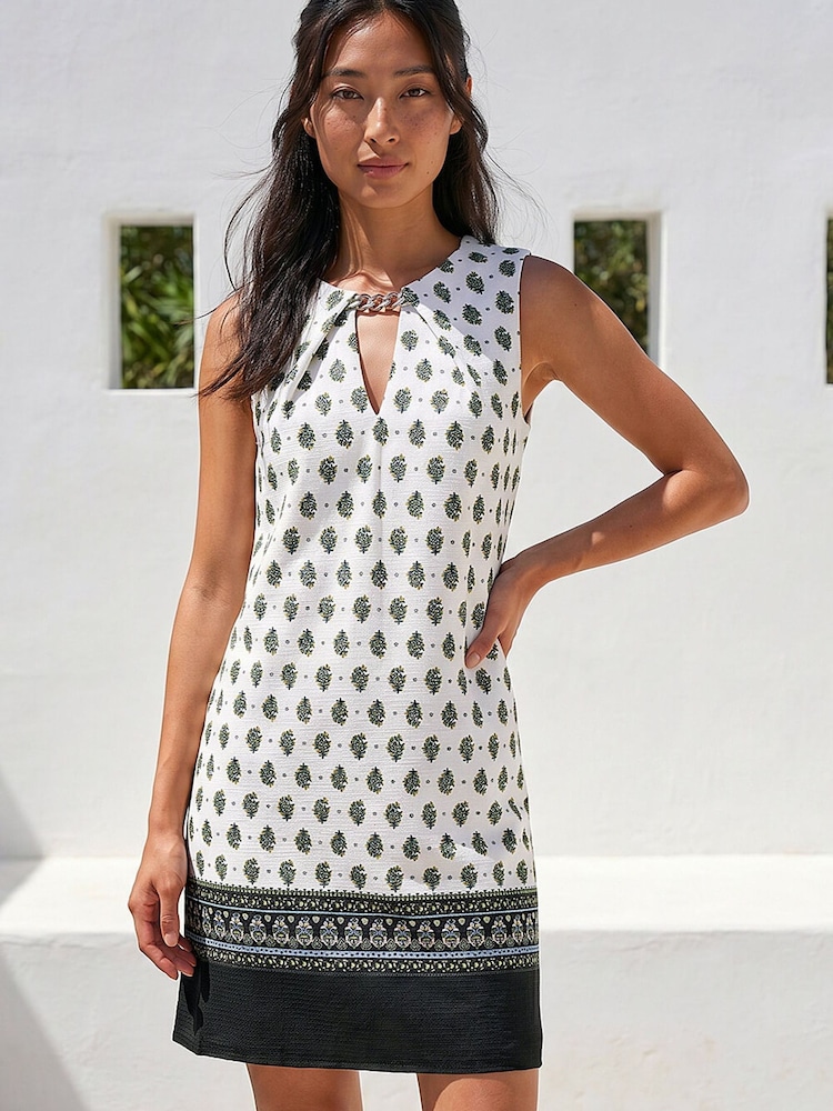 Roman White Petite Border Print Dress - Image 2 of 4 Roman White Petite Border Print Dress - Image 2 of 4