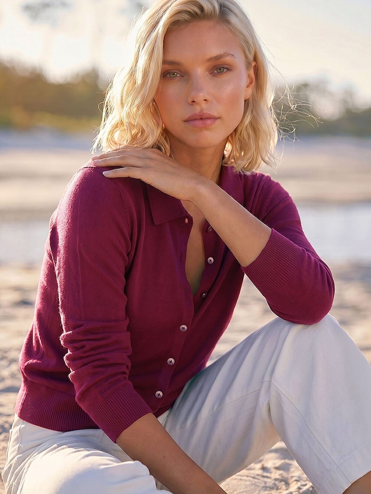 Roman Purple Petite Collar Cardigan - Image 1 of 4 Roman Purple Petite Collar Cardigan - Image 1 of 4