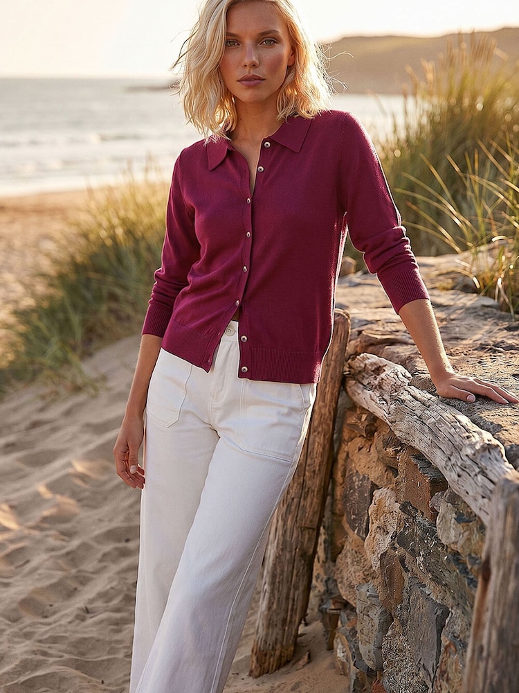 Roman Purple Petite Collar Cardigan - Image 2 of 4 Roman Purple Petite Collar Cardigan - Image 2 of 4