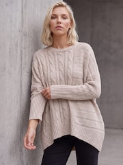 Roman Natural Petite Contrast Cable Knit Jumper - Image 1 of 4