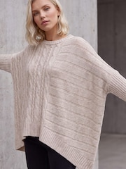 Roman Natural Petite Contrast Cable Knit Jumper - Image 2 of 4