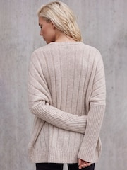 Roman Natural Petite Contrast Cable Knit Jumper - Image 3 of 4