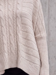 Roman Natural Petite Contrast Cable Knit Jumper - Image 4 of 4