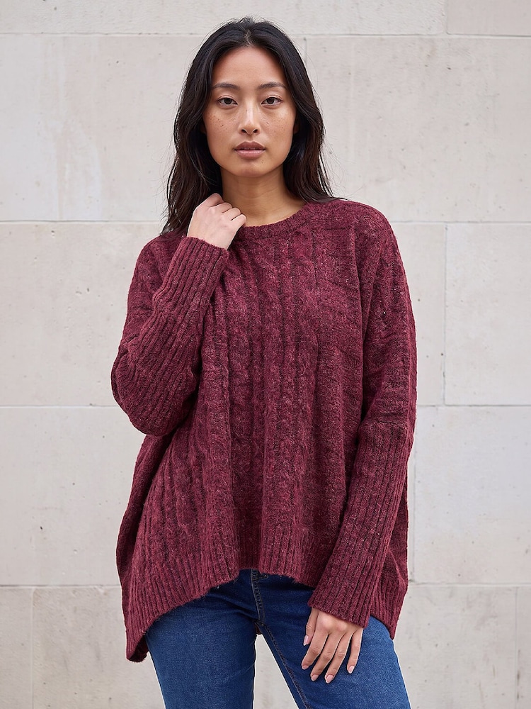 Roman Red Petite Contrast Cable Knit Jumper - Image 1 of 4 Roman Red Petite Contrast Cable Knit Jumper - Image 1 of 4