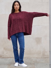 Roman Red Petite Contrast Cable Knit Jumper - Image 2 of 4