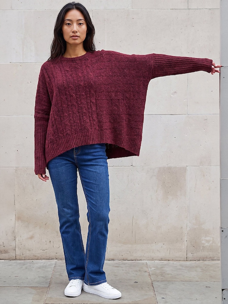 Roman Red Petite Contrast Cable Knit Jumper - Image 2 of 4 Roman Red Petite Contrast Cable Knit Jumper - Image 2 of 4