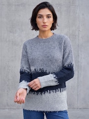 Blau - Roman abstrakter Strickpullover - Bild 1 von 4