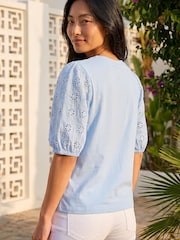Roman Blue Petite Embroidered Puff Sleeve Top - Image 3 of 4