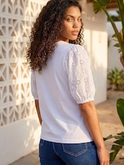 Roman White Petite Embroidered Puff Sleeve Top - Image 3 of 4