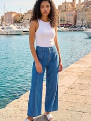 Roman Blue Petite Stitch Pocket Seamed Wide Leg Jeans - Image 1 of 4