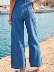 Roman Blue Petite Stitch Pocket Seamed Wide Leg Jeans - Image 2 of 4