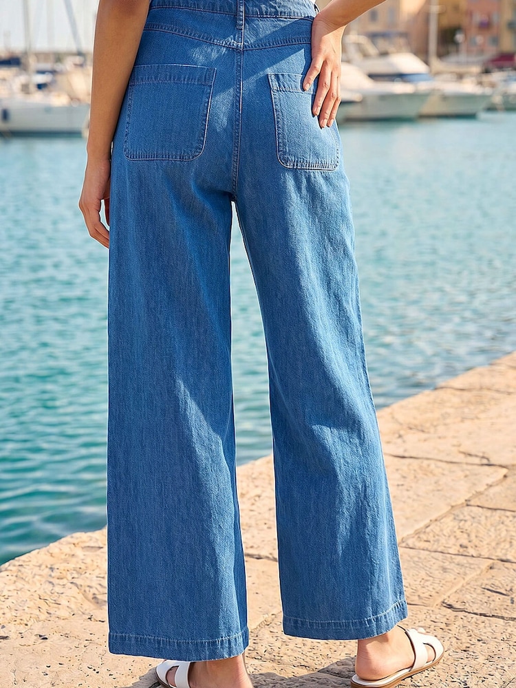 Roman Blue Petite Stitch Pocket Seamed Wide Leg Jeans - Image 2 of 4 Roman Blue Petite Stitch Pocket Seamed Wide Leg Jeans - Image 2 of 4