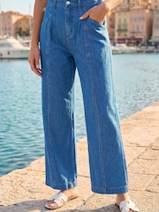 Roman Blue Petite Stitch Pocket Seamed Wide Leg Jeans - Image 3 of 4