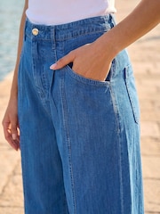 Roman Blue Petite Stitch Pocket Seamed Wide Leg Jeans - Image 4 of 4