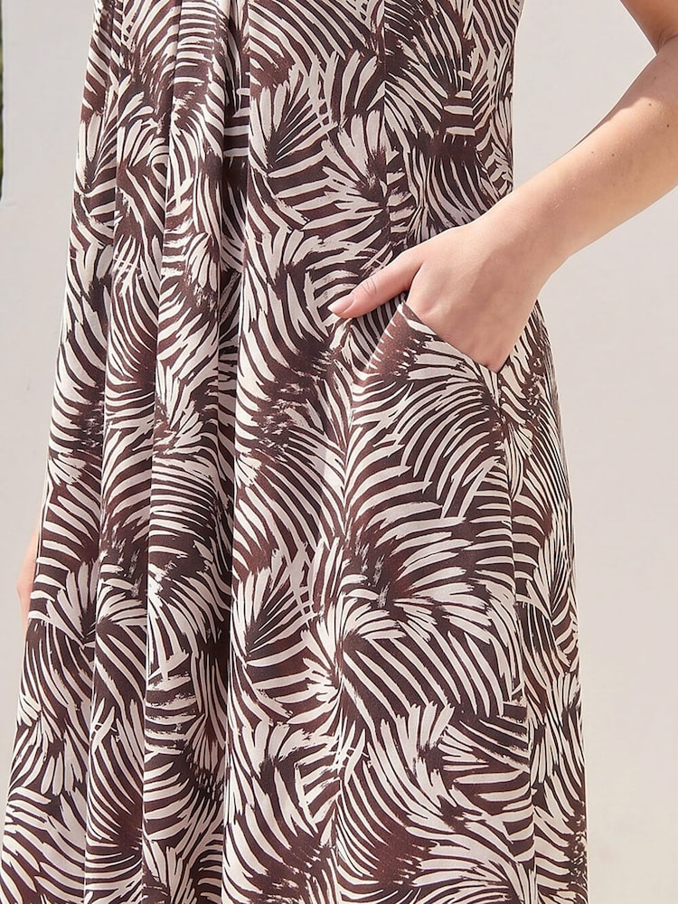 Roman Brown Petite Abstract Print Pocket Dress - Image 4 of 4 Roman Brown Petite Abstract Print Pocket Dress - Image 4 of 4