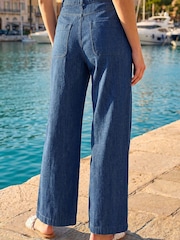 Roman Indigo Blue Petite Stitch Pocket Wide Leg Denim Trousers - Image 3 of 4