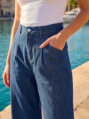 Roman Indigo Blue Petite Stitch Pocket Wide Leg Denim Trousers - Image 4 of 4