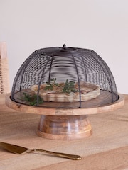 Nkuku Aged Brass Inkollu Wire & Mango Wood Cake Stand - Image 1 of 4